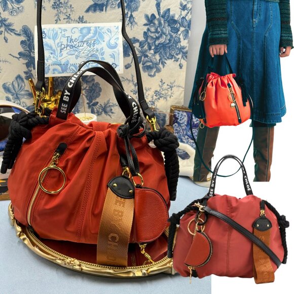 🆕 SEE BY CHLOE 🧿 NWOT Mini Flo Shoulder Bag, Red Nylon - Picture 1 of 16